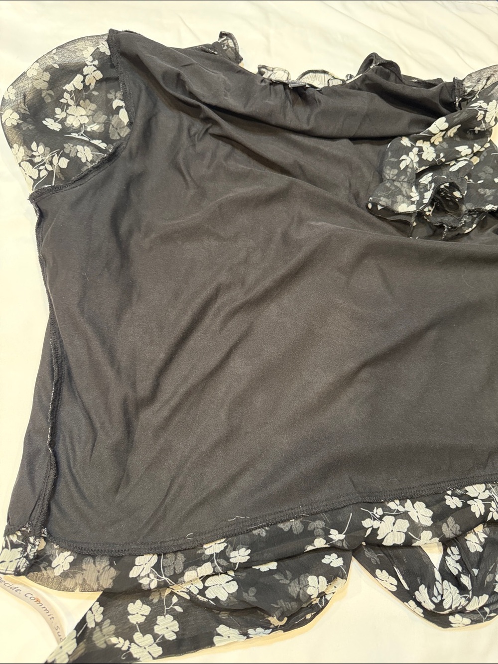 HaverBlack Floral Tie-Front Blouse- Top Button down - V-neck -short sheer sleeve - Picture 15 of 15